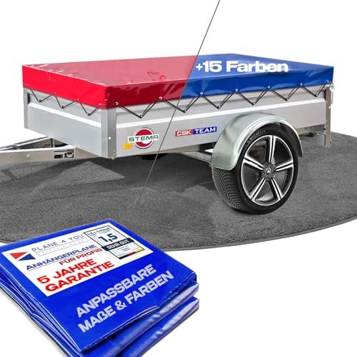 Stema Bâche de remorque 200 x 114 x 6 cm – Bâche sur mesure – Anthracite brillant – Bâche plate pour remorque de voiture – Bâche imperméable en tissu PVC avec accessoires de remorque