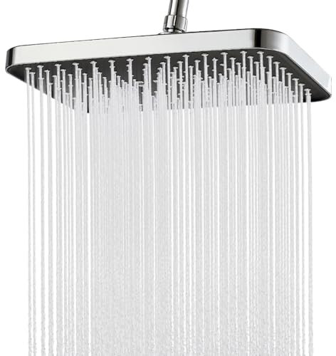 HIULLEN Soffione Doccia Rettangolare 14 Pollici, Doccia Fisso a Pioggia, Soffione per Doccia Regolabile 360°, Testa Doccia in Inox 304, Soffione Doccia Universale Alta Pressione