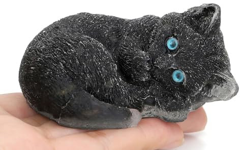 AWARDSEN Niedlich Schwarz Harz Kristalle Cats, Obsidian 1 Stück Katze Figur Ornamente, Steine Hristalle Harz Kätzchen, Katzenstatue für Katzenliebhaber