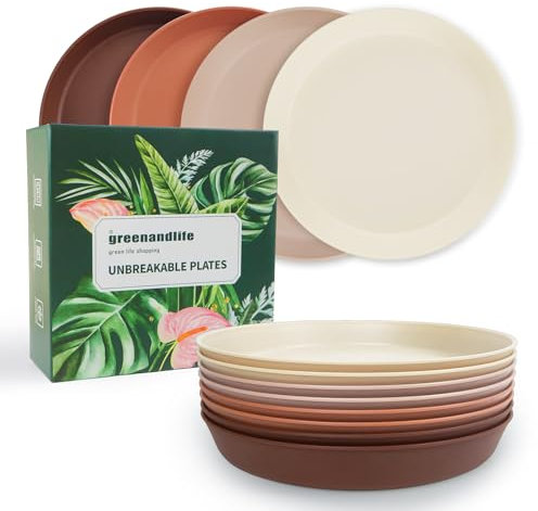 greenandlife 8er 23.5cm Teller Set, Unzerbrechliche Speiseteller, Mehrweg Kinderteller, Leicht Plastikteller, Camping Essteller, Mikrowellen& Spülmaschinenfest