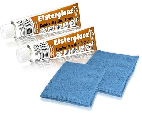 * 2 Tuben Elsterglanz Kupfer-Messing-Bronze Politur je 150 ml + zwei Mikrofaser-Tücher | Das Original aus Deutschland