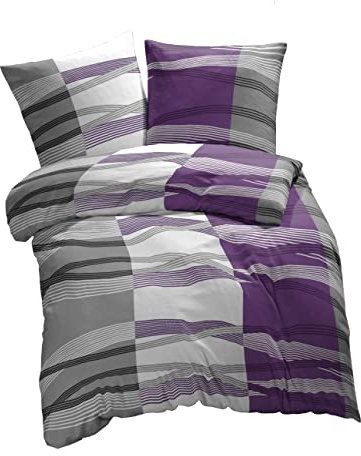 etérea Microfaser Bettwäsche 155x200 2er Set - Ganzjahres Bettbezug - Hunter Gestreift Bettwäsche-Set mit Kissen 155x200cm + 80x80 cm Kissen - Lila