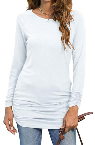 Hount Damen Basic Casual Langarmshirt Slim Fit Longshirt Oberteile Stretch Pullover Langarm Tunika Top mit Gummizug