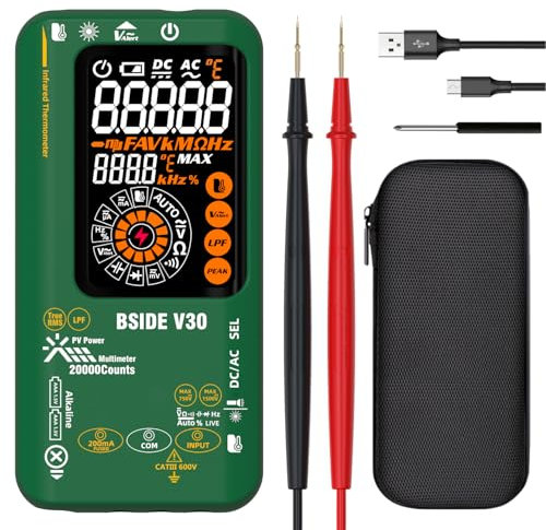 BSIDE Photovoltaik digitales Multimeter wiederaufladbares Infrarot Thermometer 0.1μA10μV Auflösung Spannungsmessgerät 20000 Zählampere Tester D:S=10:1 Messung Kapazität und Widerstands NCV Diode Hz
