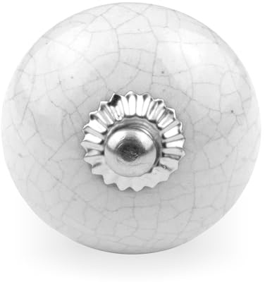 ETHNICITI Round White Crackle 40mm Ceramic Door Knobs Vintage Shabby Chic, Wardrobe Cabinet Cupboard Drawer Interior Furniture Pulls Handles Bedroom Dresser Lounge Kitchen