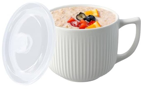 Ceramic Soup Mugs, 900ml Bowl with Lid and Handle Soup Mug, Large Soup Cup with Handle, Bowls Microwave Safe, Breakfast Bowl, Soup Container, for Cereal, Oatmeal, Salad, Fruits, Instant Noodles