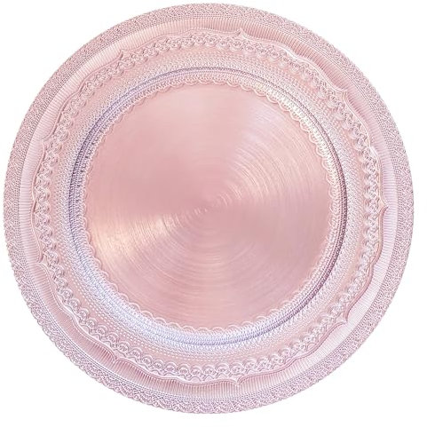 Brightalk 13 Foil-Pink Charger Plates, Lace Embossed Elegant Charger Plate Set of 6, Round Server Ware Chargers for Dinner Plate, Reusable Bulk Table Setting for Party or Event