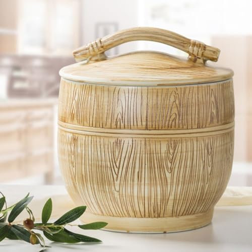 YUGXTH Ceramic Rice Bucket, Rice Jar with Lid, Flour Bucket Rice Storage Box, Rice Storage Container, Ceramic Decorative Classic Food Dispensers, for Rice Flour Grain(15kg)