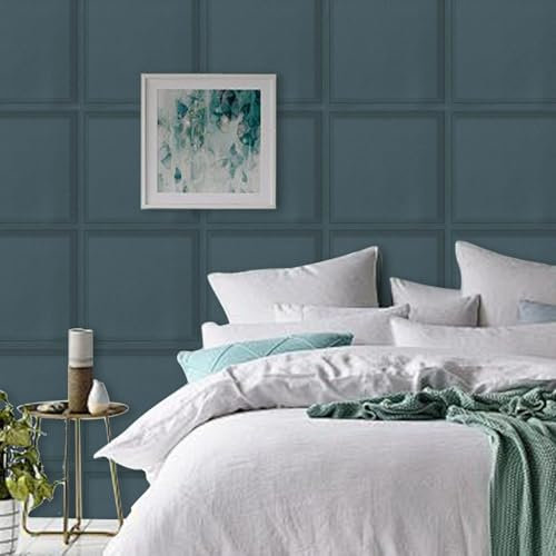Tarwanear Blue Panel Effect Wallpaper 3D Effect Panelling Wallpaper Retro Embossed Tartan Wallpapers Feature Wall Home Faux Wood Panel Board Paneling Wall Paper for Living Room Bedroom Office