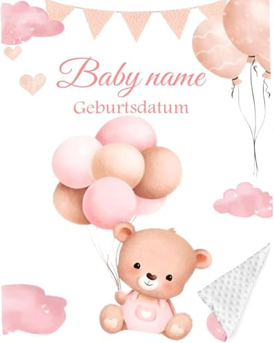 Babydecke mit Namen und Geburtsdatum kuschelig weich Baby Decken Neugeborenen,Flauschige Warme Krabbeldecke für Kinder Kleinkinder Mädchen Junge Baby Shower Deko Babyparty（Bär）