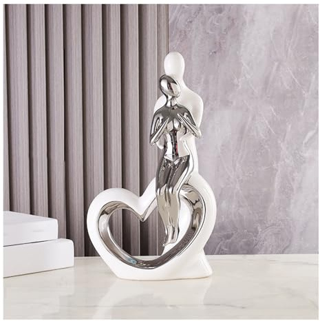 Tauzveok Paar Statue, Silber und Weiß Dekofigur, Moderne deko Keramik Skulptur Ornament, Heimdekoration Für Wohnzimmer, Zimmer, Büro, Schlafzimmer, Geschenk für ihre Frauen Freundin Paare,Silber