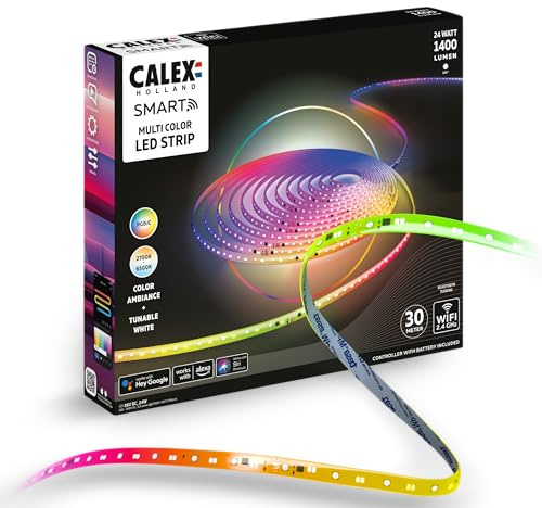 CALEX Smart LED Streifen, 30 m, RGBIC-Farben, flexibel & zuschneidbar, dimmbar, WLAN App- & Sprachsteuerung, inkl. Fernbedienung