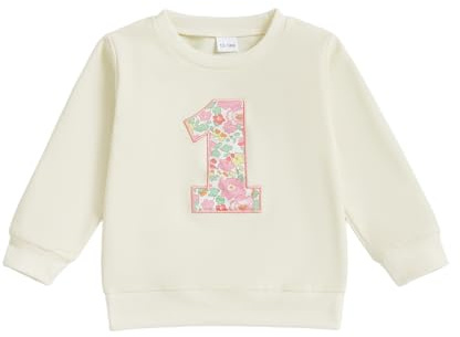 Geagodelia Toddler Girls First Birthday Sweatshirt 1-6 Years Long Sleeve Floral Number Printed Pullover Tops Daily Loose Fit T Shirts Baby Girl Birthday Outfits 1st/2nd/3rd/4th/5th/6th