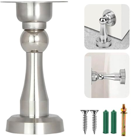Magnetic Door Stoppers, 1 Pack Heavy-Duty Stainless Steel Magnetic Door Catch & Holder for Wall/Floor Mount, Self-Adhesive/Screw Installation, Soft-Catch Door Stop for Home, Office & Patio