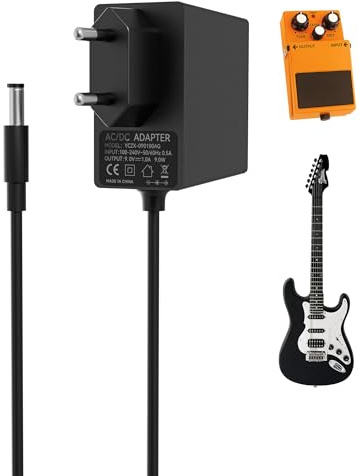 9V 1A Gitarre Pedal Netzteil Adapter, RENGOGA Netzadapter Kompatibel mit Boss PSA-120S, BOSS Effektpedal, Roland ME-80 ME-70 GT-1 GT-100, Casio Keyboard, ZOOM, Stompbox, DC 5,5 x 2,1 mm, Mitte Negativ