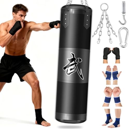 ASBRAVO Sacco da Boxe per Adulti, 120 cm, Set con Fasce da Boxe