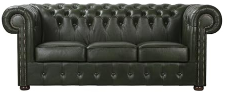 ROYALSOFA Sofa Chesterfield King 3-Sitzer Ledersofa mit Knopfheftung, Holzrahmen & Gepolsterten Armlehnen, Pflegeleichte Couch, Loungesofa für Wohnzimmer, Büro, Praxis, Kanzlei & Hotel, Grün