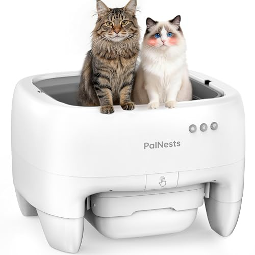 PalNests Self Cleaning Cat Litter Tray, Open-Top Automatic Cat Litter Box | APP Control, Extra Large Robot, High Sided XXL Toilet, Dual Odour-Free & 7 Safety Sensors for Multi-Cats Big Cats, Waste Bags