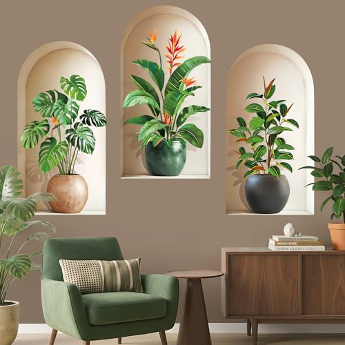 wondever Wandtattoo Pflanzen 3D Wandsticker Tropische Blätter Topfpflanze | Abziehen und Aufkleben, Abziehbar, Wandaufkleber Selbstklebend für Schlafzimmer Wohnzimmer Flur Sofa Hintergrund Wanddeko
