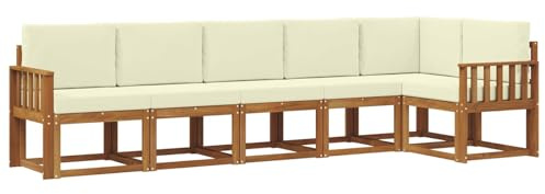 vidaXL Outdoor-Sofagarnitur mit Kissen 6 pcs Natur und Creme, Modernes Garten-Sofa, Langlebiges Outdoor-Sofa-Set, Lounge-Möbel für die Terrasse, Bequeme Sitzgelegenheiten