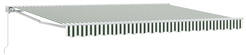 vidaXL Manuell einziehbare Markise Grün und Weiß 4 x 3 m, Garten und Terrasse, rechteckige, Moderne, ausziehbare Markise, Perfekter Sonnenschutz, platzsparend, Polyesterstoff