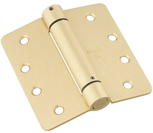 National Hardware Spring Loaded Door Hinge, 4 in, Steel, Brass