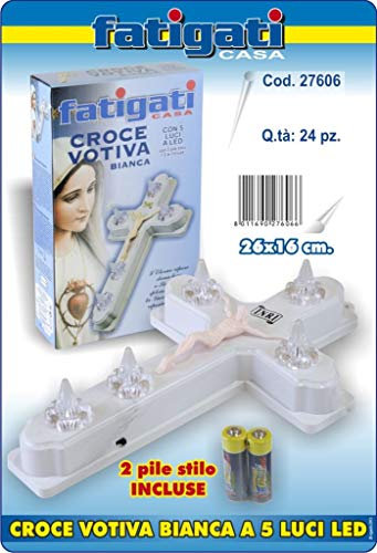 Croce votiva 5 luci a batteria colore bianco 27606 fatigati lumini forma croce
