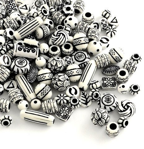 White/Black Acrylic Beads Mixed Shape 15-25mm Pack Of 30g