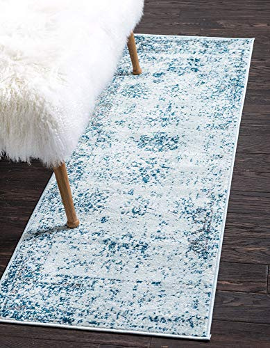 Unique Loom Sofia Collection Area Rug - Casino (2' x 6' 7 Runner, Light Blue/ Ivory)