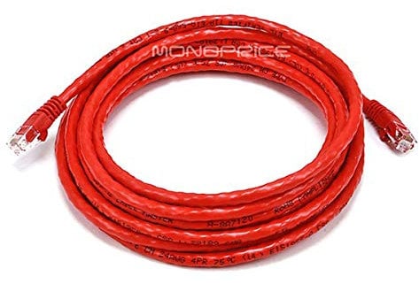 Monoprice 102383 - Cable de conexión Ethernet Cat6 - Cable de Red de Internet - RJ45, Trenzado, 550 MHz, UTP, Cable de Cobre Puro Desnudo, Cruzado, 24 AWG, 14 pies, Rojo