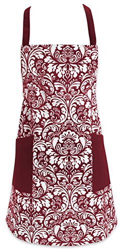 DII Chef Style Cotton Apron Adjustable Straps and Large Pocket, Wine