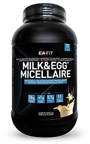 EAFIT Milk Egg 95 Micellaire 2,2kg - Vanille - Proteine de Caseine - Protéine musculation - Maintien masse musculaire - Assimilation lente - Marque Française - Anti-dopage - 73 portions