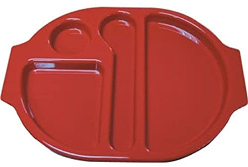Olympia Kristallon Polycarbonate Compartment Food Trays, 25X375X278mm | Red colour finish makes food segregation easy, featuring 3 compartments to keep mains and sides neatly separated.