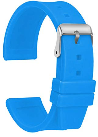 ULLCHRO Bracelet Montre Haute Qualité Remplacer Silicone Bracelet Montre Imperméable Flexible Lisse - 16,18,20,22,24,26,28mm Caoutchouc Montre Bracelet avec Acier Inoxydable Boucle (16mm, bleu)