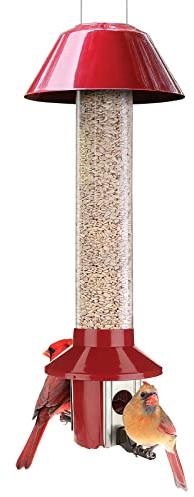 Roamwild PestOff Cardinal Red Squirrel Proof Bird Feeder, Varied Heart Version - Red - 1.4kg Capacity - 52 x 19 x 19 cm (with Hook)