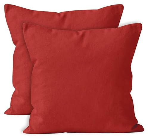 Encasa XO Baumwoll-Kissenbezüge, 2er-Set I 24x24 in (60x60 cm) - Tiefrot I kein Einsatz I einfach Kissenbezüge I Maschinenwaschbar | Nur Innen benutzen