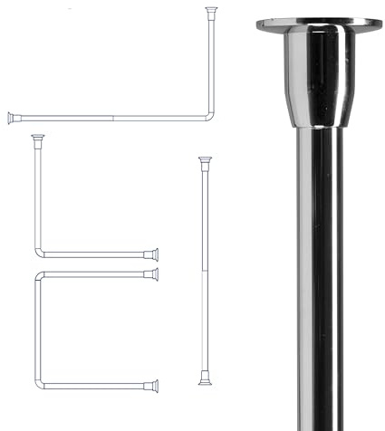 Croydex AD115144 Fineline Shower Rod and Rail Kit, Stainless Steel, Chrome, straight upto 2520mm | Supplied with Ceiling Supports | Straight up to 2520mm | Configurations: U Shape, L Shape, Large L Shape & Straight