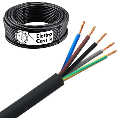 ELETTROCAVI K - CAVO ELETTRICO H07RN-F 5G4 mm² IN GOMMA NEOPRENE SUPER FLESSIBILE USO INTERNO/ESTERNO PENTAPOLARE 5 POLI CPR 0,6/1 kV IEMMEQU PROFESSIONALE MADE IN ITALY 10 METRI