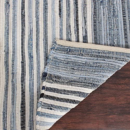 Blau Chindi Teppich - 183x122 cm Rechteckig Baumwolle Denim Handgewebter Boho Dekorativer Flickenteppich Teppiche Für Wohnzimmer Schlafzimmer Dekor