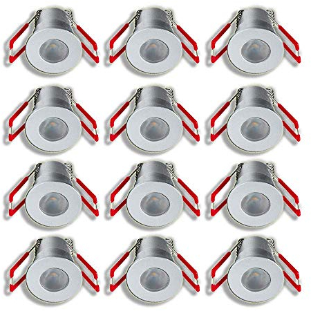 LEDUX LED-Einbauleuchten Set (12 Stück) - 3W Premium Mini-LED-Einbaustrahler - Wasserdichte LED-Mini-Spots (IP65), Warmweiß 3000K, Dimmbar - (Silber) [Energieklasse F]