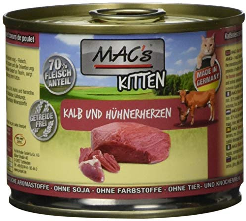 MAC's Katzenfutter getreidefrei Kitten Kalb & Hühnerherzen, 6er Pack (6 x 200 g)