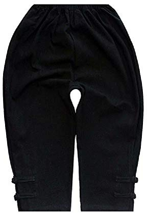 Hooyi Chinese Costume Pant for Boys Traditional Tang Kungfu Trouser Linen Chinese Near Year Underpant for Kid 10 Black