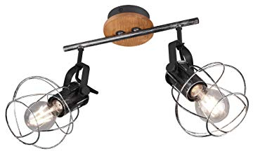 Trio Leuchten Strahler Madras 805300288, Metall silberfarbig antik, Holz, exklusiv 2x E27