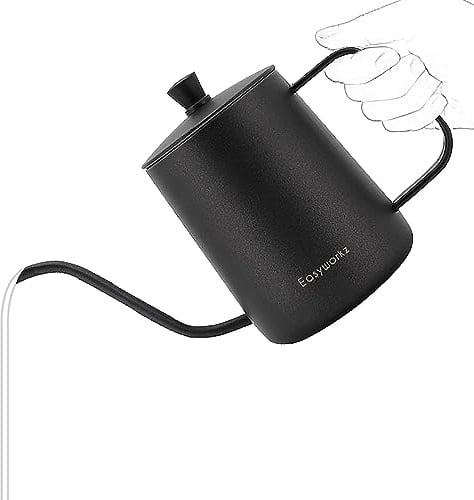 Easyworkz Gage Hervidor de café con cuello de cisne de acero inoxidable y boquilla larga, 350ml,Negro