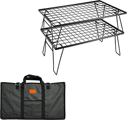 camping moon 2Pcs Outdoor Folding Multipurpose Storage Rack with Carrying Bag, Steel Plating Black T-230-2T