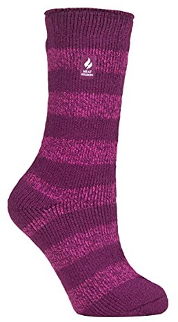 HEAT HOLDERS - Damen Extra Warm Innen Flauschig Thermosocken für Geschenk | Socken für Winter (DE/NL/SE/PL, Numerisch, 37, 42, Regular, Regular, Tief Fuchsie/Berry (Chunky Stripe))