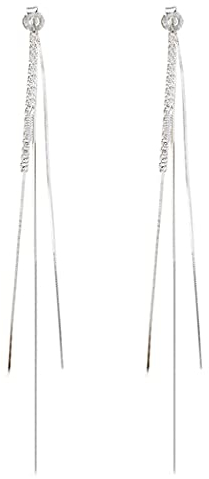 SLUYNZ 925 Sterling Silber CZ Baumelnde Kette Ohrringe Quaste für Frauen Teenager Lange Kettenohrringe mit Schlangenkettenrücken
