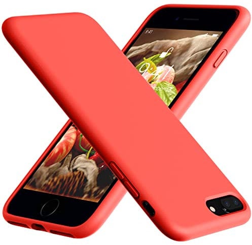 Vooii for iPhone 8 Plus/7 Plus Case, Soft Silicone Gel Bumper Case with Microfiber Lining, Hard Shell Shockproof Full-Body Protective Case Cover - Red