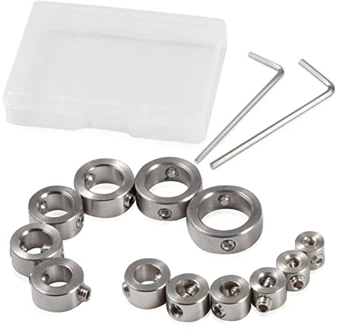 SPEEDWOX Drill Bit Depth Stop Collar Set Includes 12 Pcs 304 Stainless Steel Stop Bit Collar Set Drill Tool(3/4/5/6/7/8/9/9.5/10/12/14/16mm) and 2 Pcs Allen Wrench with Storage Box