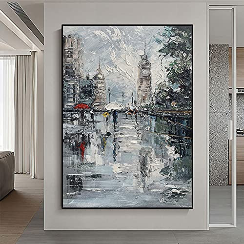 WunM Studio Handgemalte Moderne Dekoration Malerei auf Leinwand - Große graue 3D Dicke Textur Ölgemälde Straßenlandschaft Bild Home Wohnzimmer Dekoration, wie Gezeigt, 56X84 Zoll (140X210Cm)